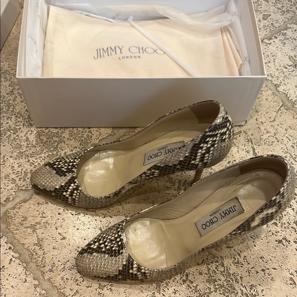 Jimmy Choo Black and Cream Heels with Pointed Toe